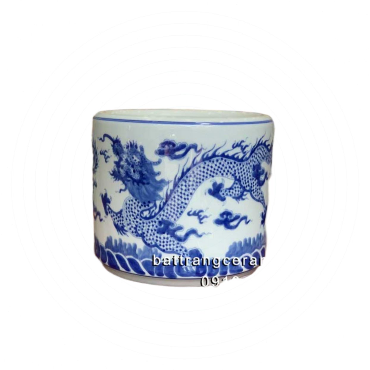 Bát hương song long chầu nguyệt 18cm, phong thủy tốt, tinh xảo 