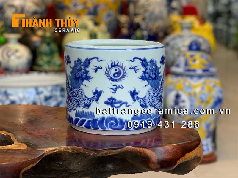 Bát hương Rồng chầu nguyệt 20cm cao cấp đồ thờ Bát Tràng mua ngay