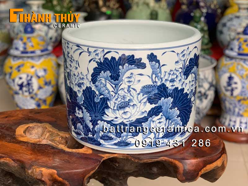 Bát hương hoa sen vuốt tay 35cm cao cấp thờ cúng linh thiêng