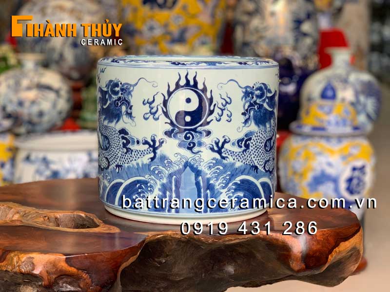Bát hương Bát Tràng rồng chầu nguyệt 18cm cao cấp uy tín giá tốt 