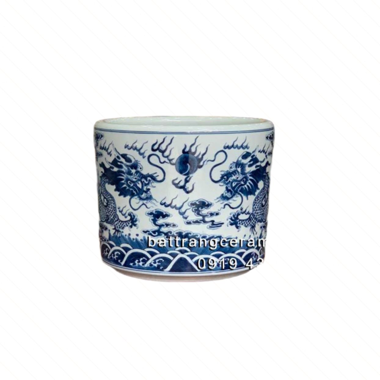 Bát hương Phú Quý men Lam 25cm vuốt tay sang trọng chuẩn thờ cúng 