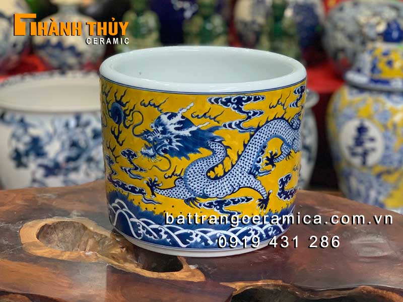 Bát hương vàng vẽ Rồng phi 22 sang trọng bền đẹp giá tốt