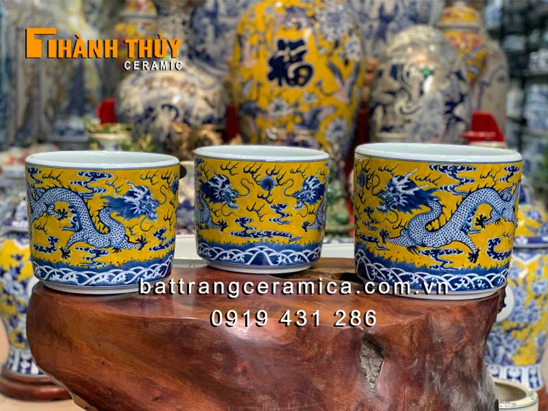 Bát hương vàng vẽ Rồng phi 22 sang trọng bền đẹp giá tốt