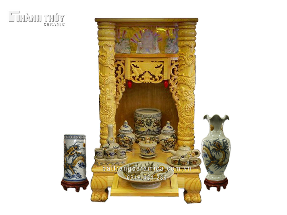 Bộ đồ thờ Thần Tài men rạn cổ Bát Tràng bền đẹp sang trọng