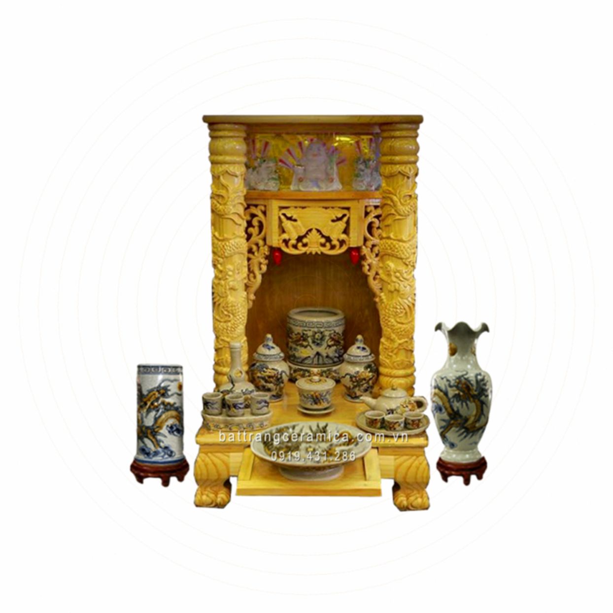 Bộ đồ thờ Thần Tài men rạn cổ Bát Tràng bền đẹp sang trọng 