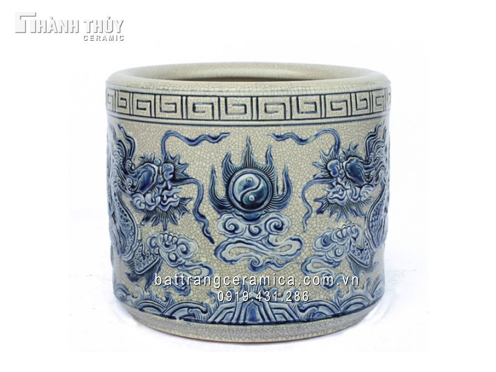 Bát hương men rạn xanh rồng nổi phi 20cm quà tặng cao cấp bán chạy 