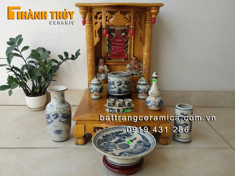 Bộ thờ thần tài gốm sứ Bát Tràng men rạn độc đáo may mắn 