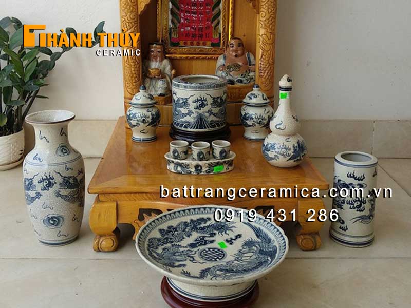 Bộ thờ thần tài gốm sứ Bát Tràng men rạn độc đáo may mắn