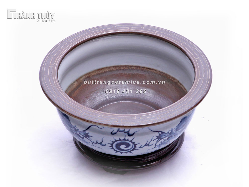 Bát hương hạt lựu Rồng phi 30cm men lam cổ bền đẹp phong thuỷ