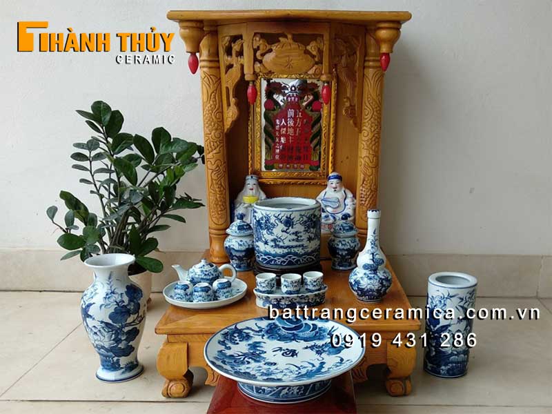 Bộ thờ Thần Tài Ông Địa Lộc Phát 04 gốm Bát Tràng sang trọng