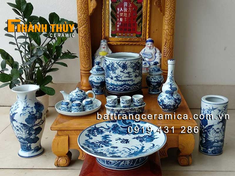 Bộ thờ Thần Tài Ông Địa Lộc Phát 04 gốm Bát Tràng sang trọng