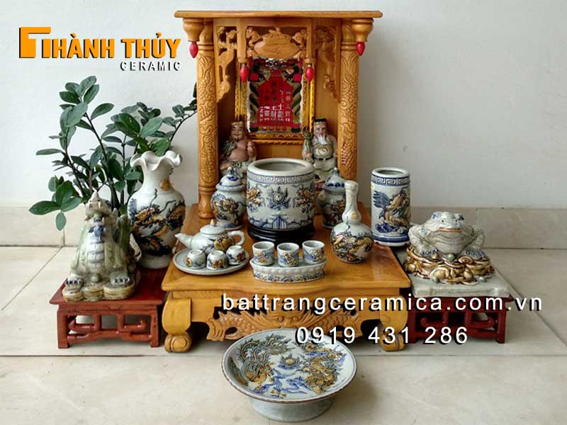 Bộ thờ thần tài men rạn nổi lộc phát 05 cao cấp Bát Tràng giá tốt