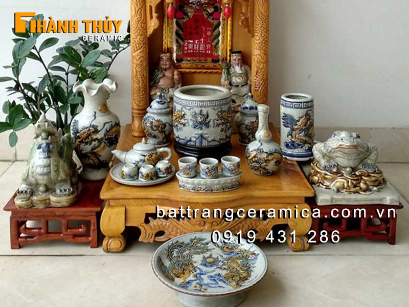 Bộ thờ thần tài men rạn nổi lộc phát 05 cao cấp Bát Tràng giá tốt