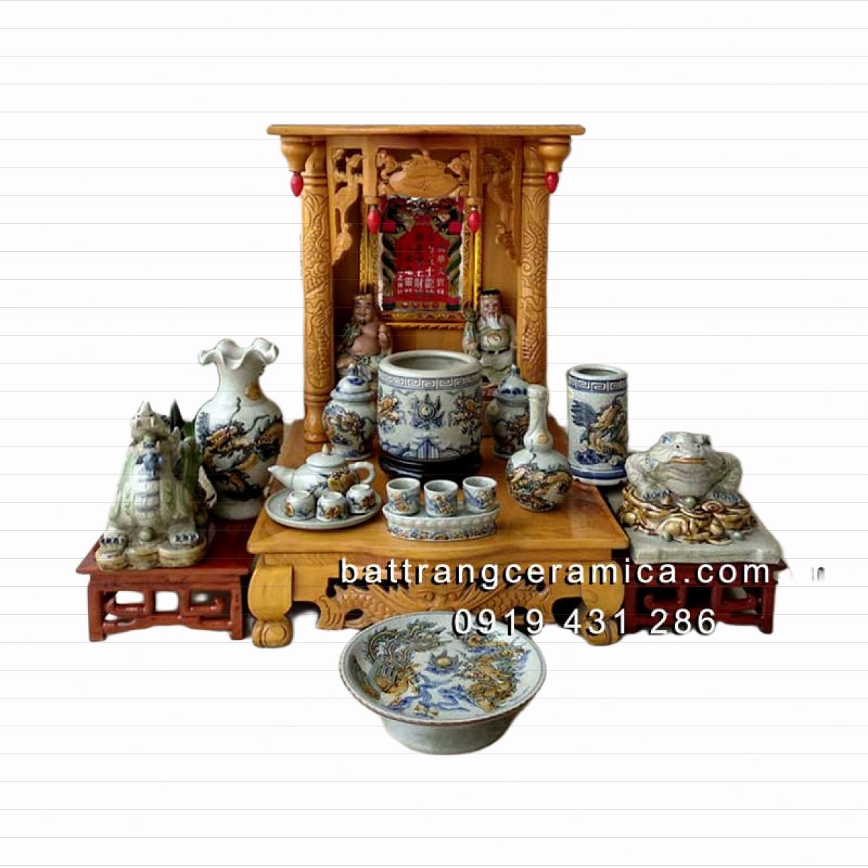 Bộ thờ thần tài men rạn nổi lộc phát 05 cao cấp Bát Tràng giá tốt 
