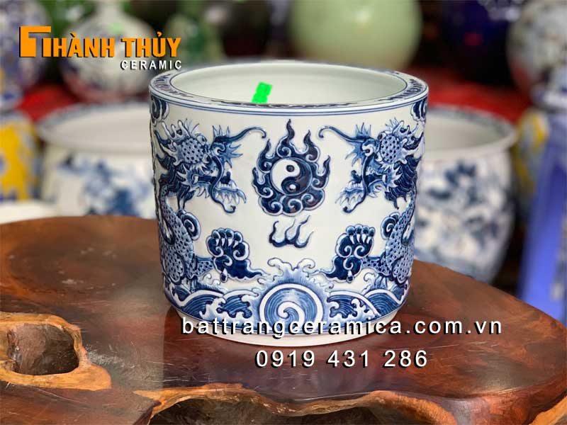 Bát hương Bát Tràng 18cm men Lam cao cấp đẹp Giá tốt Giao nhanh 