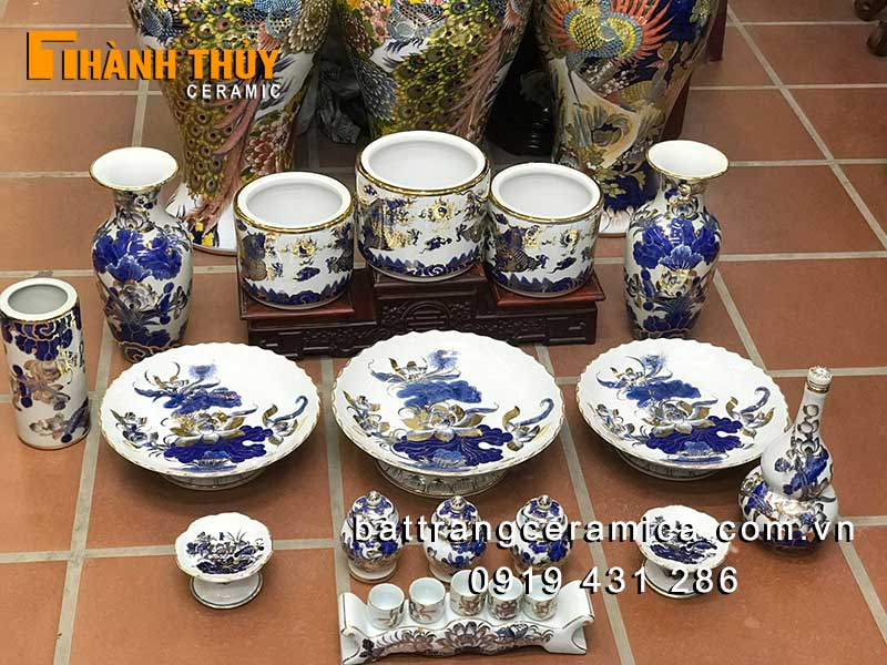 Bộ đồ thờ gốm sứ cao cấp vàng 24k Hưng Thịnh sang trọng 