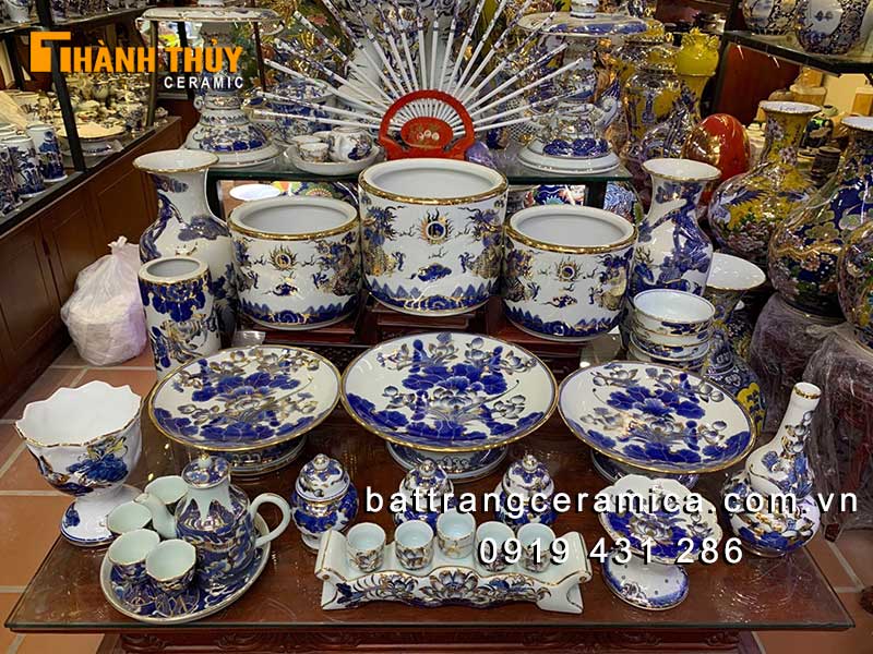 Bộ đồ thờ Bát Tràng vẽ vàng 24k cao cấp Giá tốt Giao nhanh 