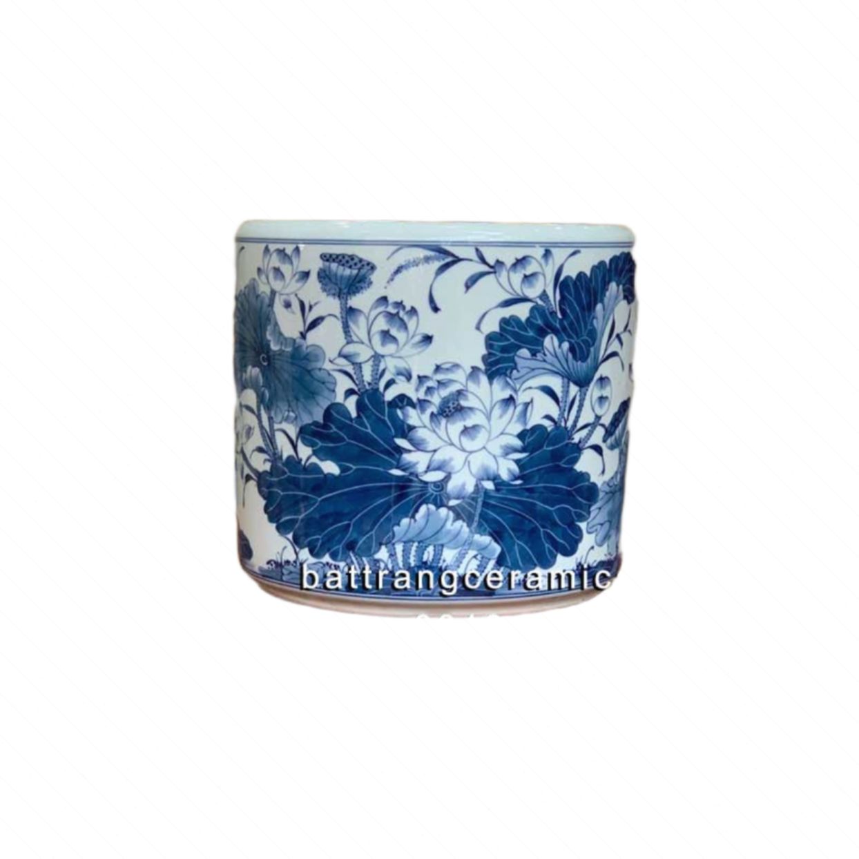 Bát hương sen xanh lam 22cm men cao cấp Bát Tràng độc đáo 