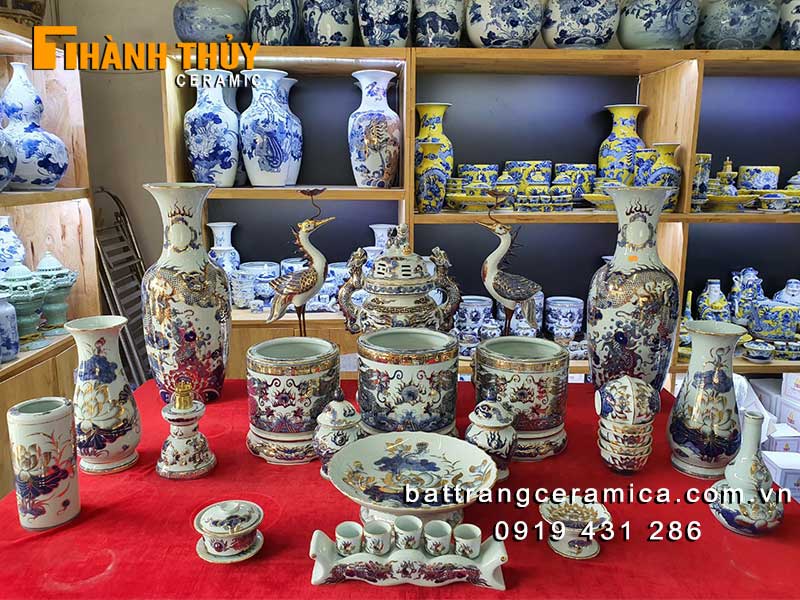 Bộ đồ thờ sứ 24k Bát Tràng cao cấp chuẩn vàng 24k giá tốt 