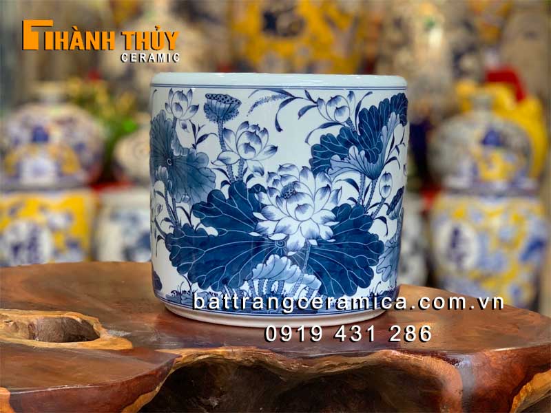 Bát hương hoa sen men lam cao cấp 20 cm chuẩn Bát Tràng đẹp