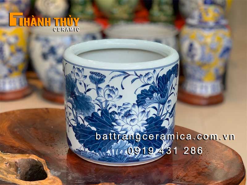 Bát hương hoa sen men lam cao cấp 20 cm chuẩn Bát Tràng đẹp