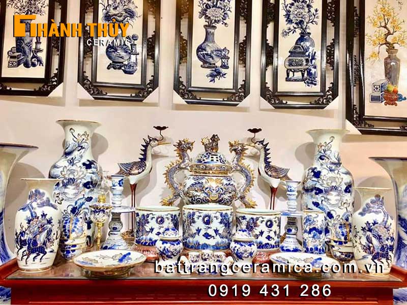 Bộ đồ thờ Bát Tràng vàng 24k cao cấp Hưng Thịnh05 sang trọng chuẩn phong thủy 