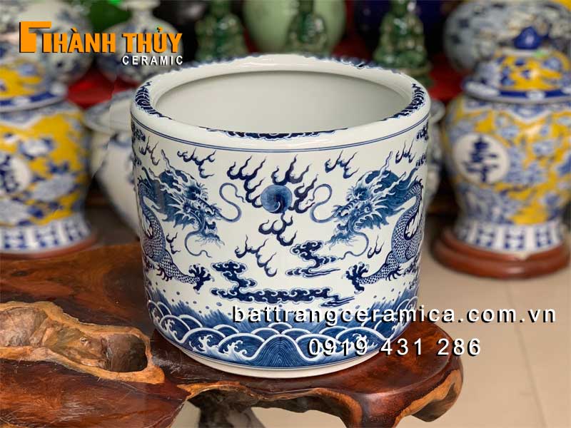 Bát hương rồng Phú Quý men Lam phi 35cm cao cấp tinh xảo