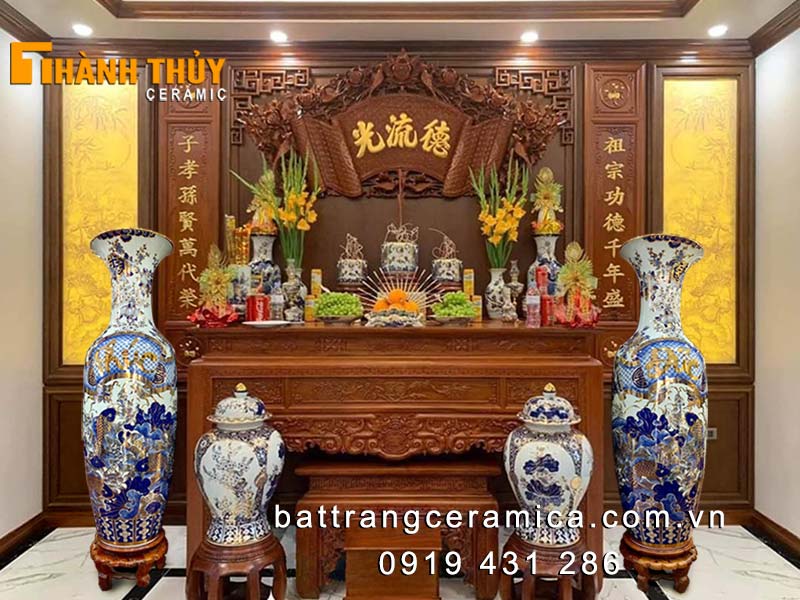 Bộ thờ vàng 24k Bát Tràng gốm sứ cao cấp Sang trọng chất lượng