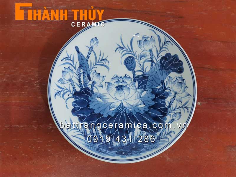 Bộ đồ thờ Phật vẽ hoa sen cao cấp An nhiên 03 chuẩn men Lam sang trọng