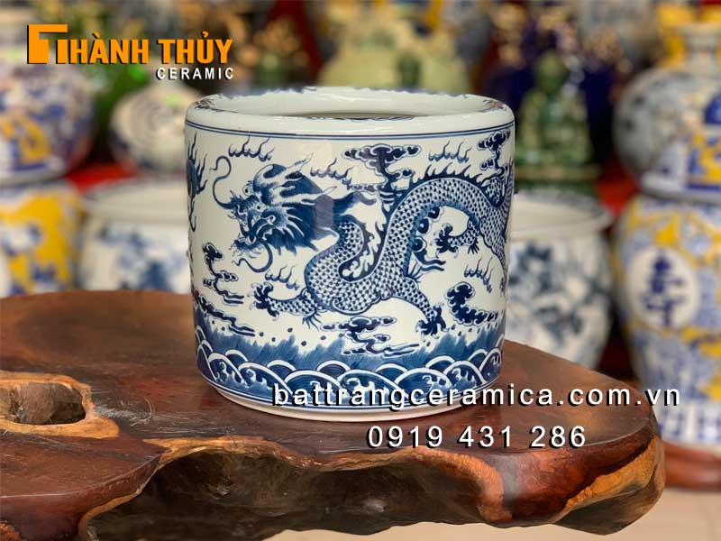 Bát hương Bát Tràng 22cm vẽ rồng phú quý cao cấp đẹp