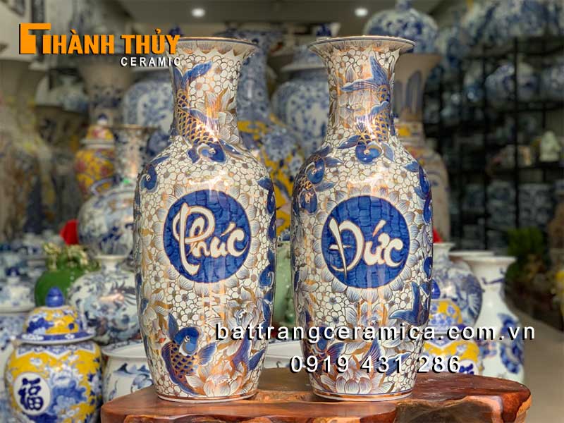 Lộc bình vàng 24k Bách Hoa Phúc Đức 60cm Tài Lộc May Mắn