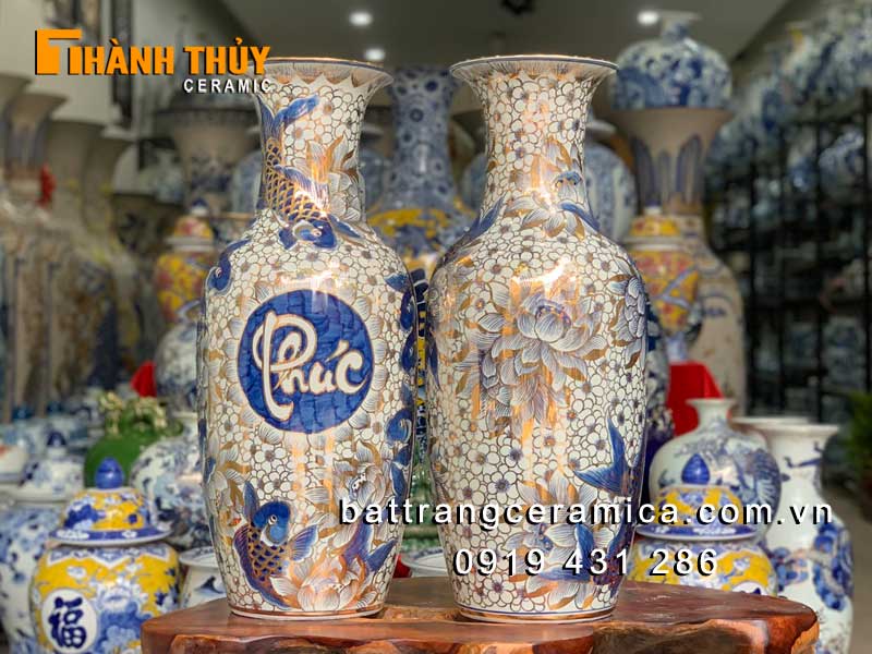 Lộc bình vàng 24k Bách Hoa Phúc Đức 60cm Tài Lộc May Mắn