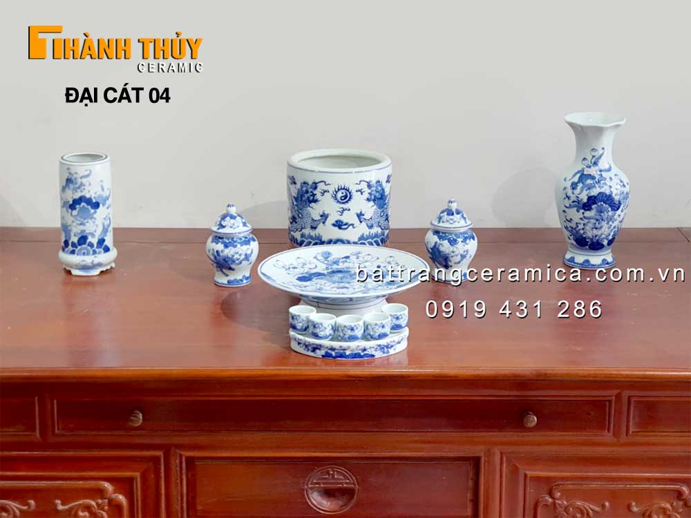 bộ đồ thờ cúng sứ men lam cao cấp đại cát 04 giá tốt