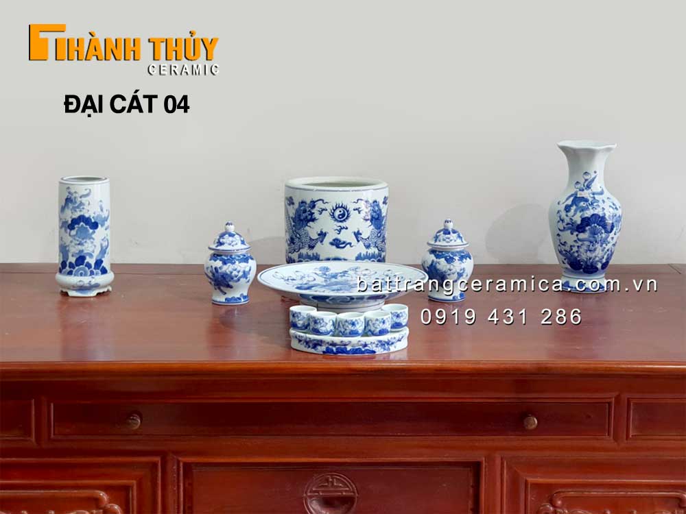 bộ đồ thờ cúng sứ men lam cao cấp đại cát 04 giá tốt