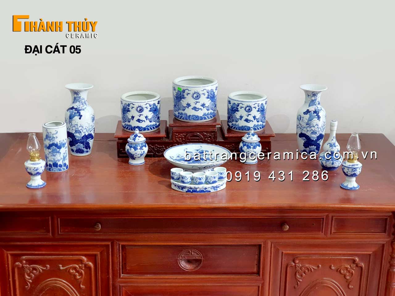 Bộ đồ thờ Bát Tràng men xanh Lam đầy đủ giá tốt, chất lượng cao 