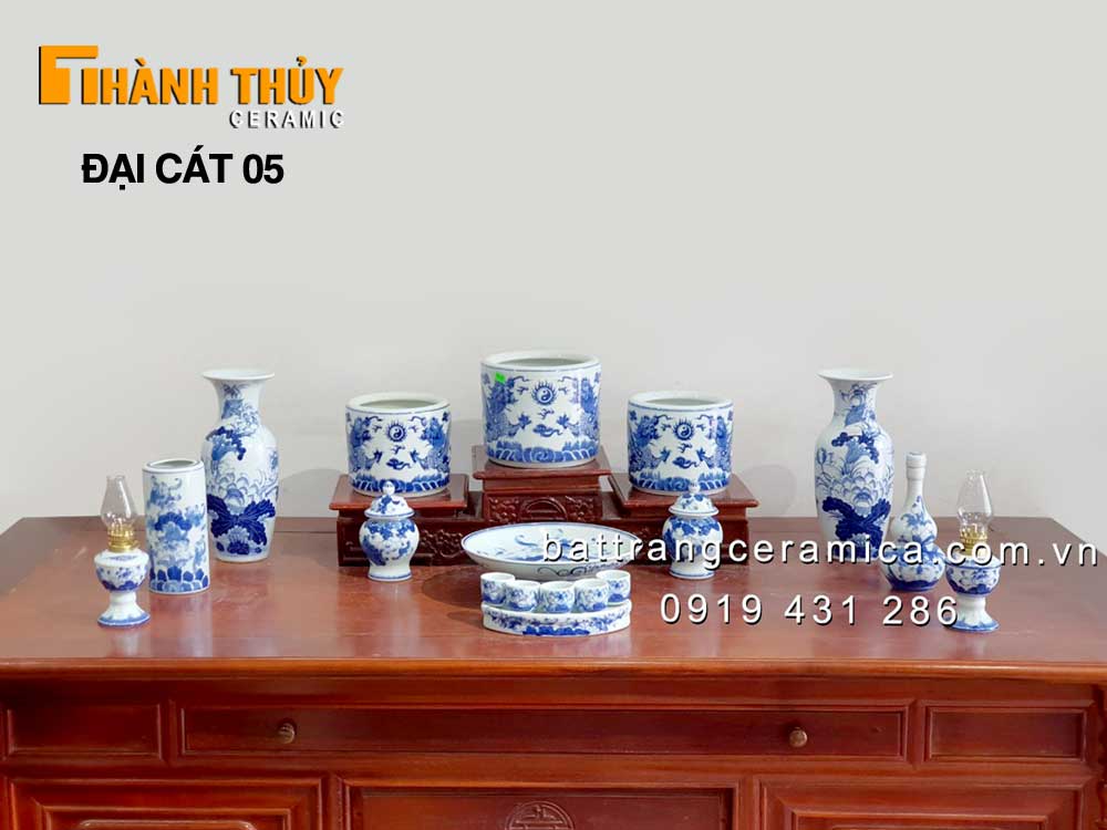 Bộ đồ thờ Bát Tràng men xanh Lam đầy đủ giá tốt, chất lượng cao