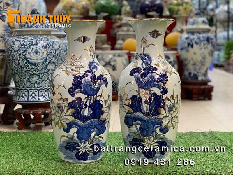 Lọ lộc bình sen vàng 24k cao cấp 50cm trang trí bàn thờ đẹp sang trọng