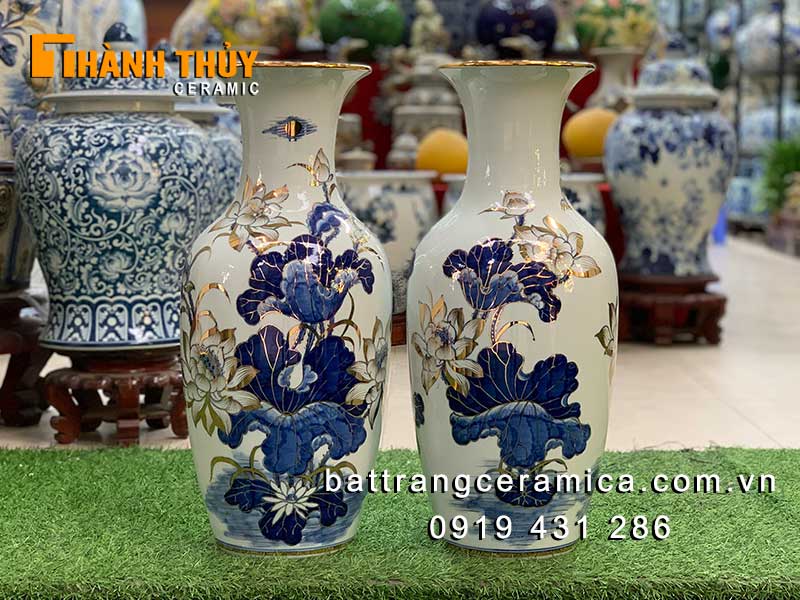 Lọ lộc bình sen vàng 24k cao cấp 50cm trang trí bàn thờ đẹp sang trọng