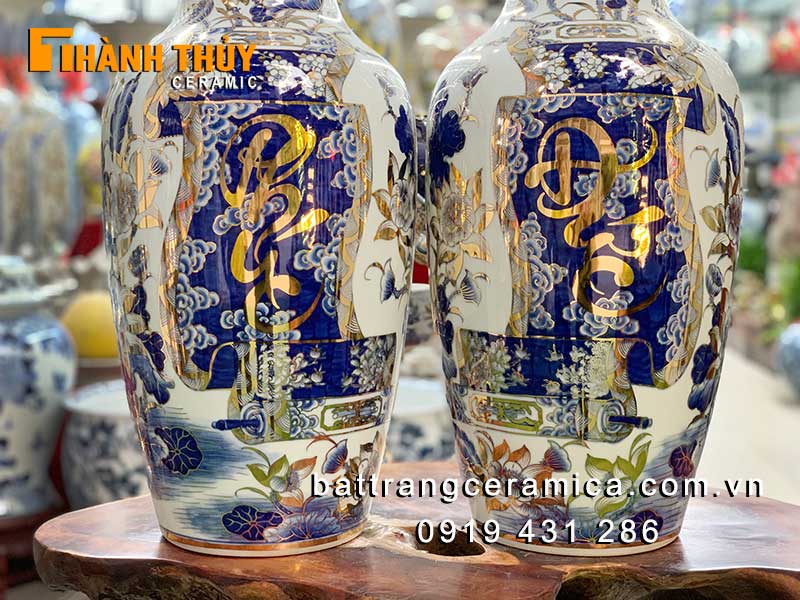 Lộc bình Phúc Đức vàng 24k 60cm sang trọng đỉnh cao bàn thờ