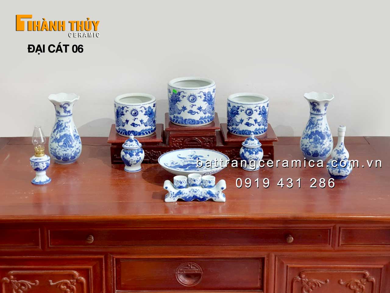 Bộ đồ thờ sứ Bát Tràng Đại cát 06 chất lượng giá tốt tuyệt đẹp
