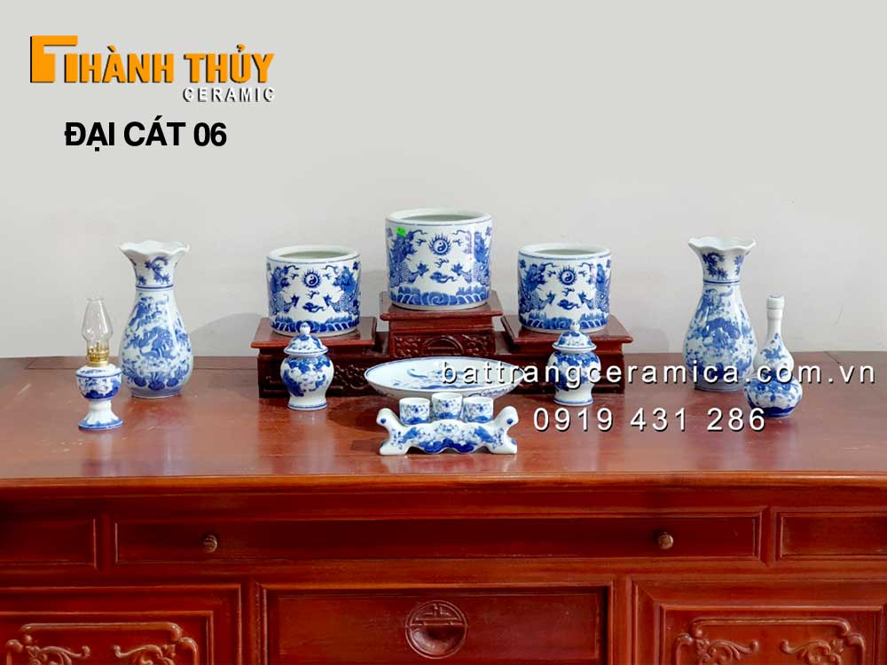 Bộ đồ thờ sứ Bát Tràng Đại cát 06 chất lượng giá tốt tuyệt đẹp