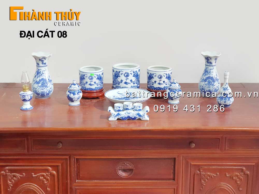 Bộ đồ thờ men Lam Bát Tràng cao cấp Đại cát 08 chất lượng