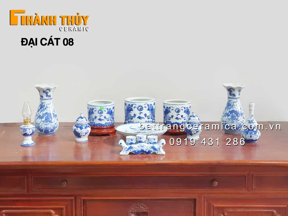Bộ đồ thờ men Lam Bát Tràng cao cấp Đại cát 08 chất lượng
