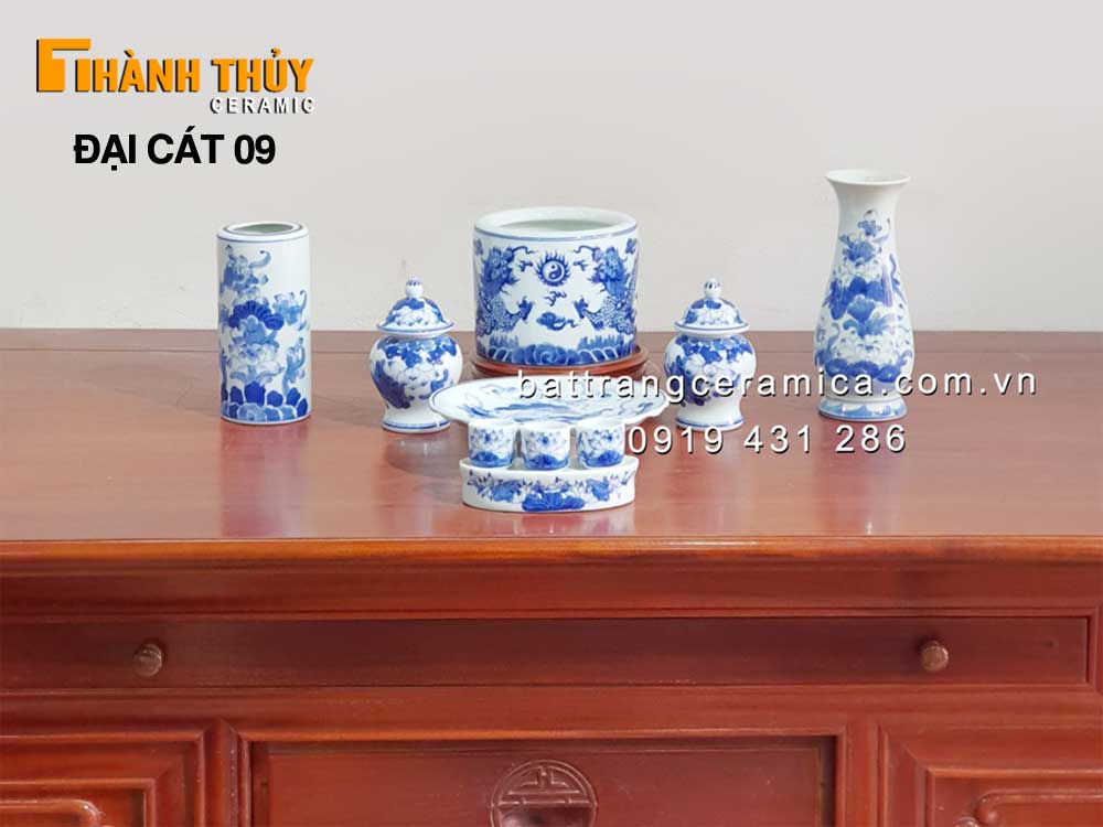 Bộ đồ thờ Bát Tràng xanh Lam đẹp sang trọng chuẩn phong thủy