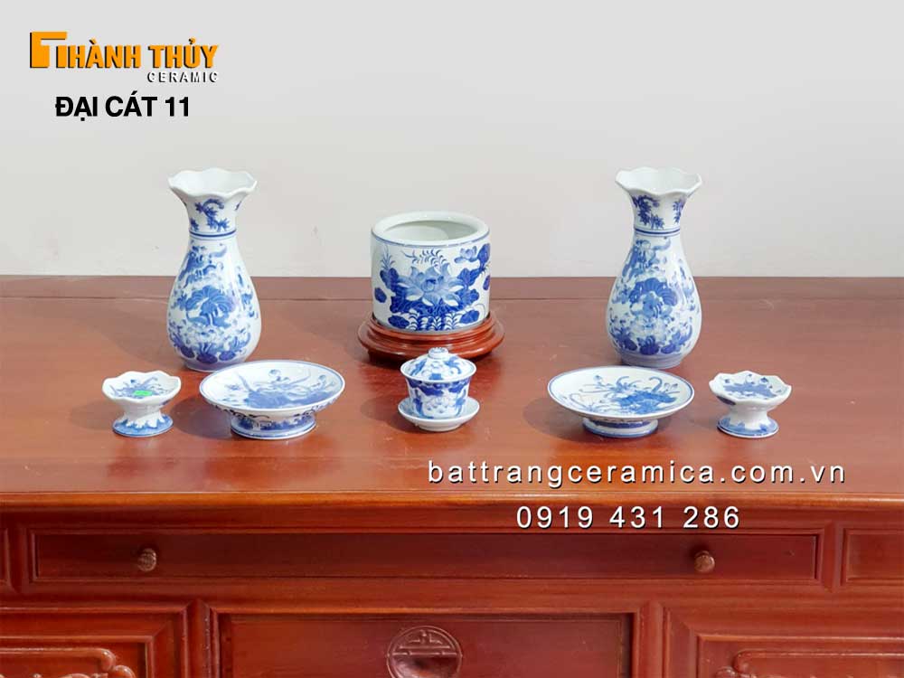 Bộ đồ thờ Phật hoa sen cao cấp Đại cát 11 trang nghiêm tiện lợi 
