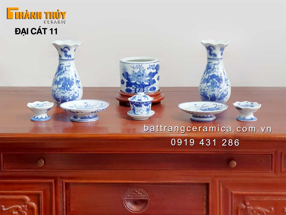Bộ đồ thờ Phật hoa sen cao cấp Đại cát 11 trang nghiêm tiện lợi