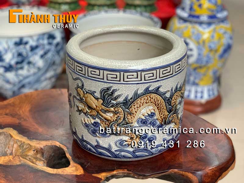 Bát hương Rồng nổi men rạn phi 20 cao cấp thờ cúng tâm linh