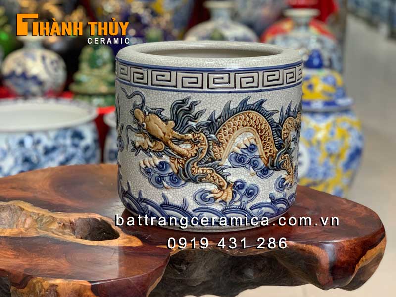 Bát hương Rồng nổi rạn 24cm chất lượng mua ngay