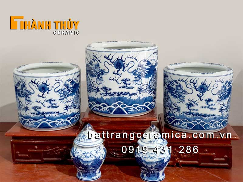 Bộ đồ thờ Bát Tràng men xanh Lam Phú quý 02 độc đáo sang trọng