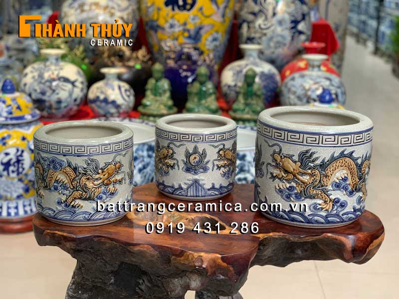 Bát hương Rồng nổi rạn 28cm linh thiêng thờ cúng tâm linh